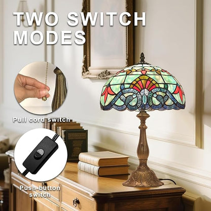 Tiffany Table Lamp Stained Glass Bedside Table Lamp Desk Reading Light 12 Inches Bedroom Living Room Home Office Decor Lamp(Baroque)