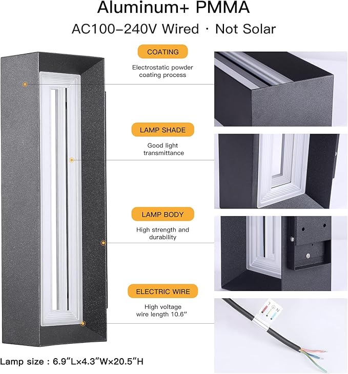 Outdoor Wall Light Fixtures Wired, Modern 21" Wall Sconce, Large Outdoor Sconce Lights, Waterproof Front Porch Lights Garage Wall Mount Lamp 3000K Lighting for House Outside Patio Doorway Hallway