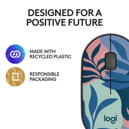Logitech M340 Wireless Mouse with Limited Edition Prints, USB Receiver and Silent Clicks, Portable Wireless Mouse for Laptop, PC, Windows, Chrome, Surface – Floral Leaves