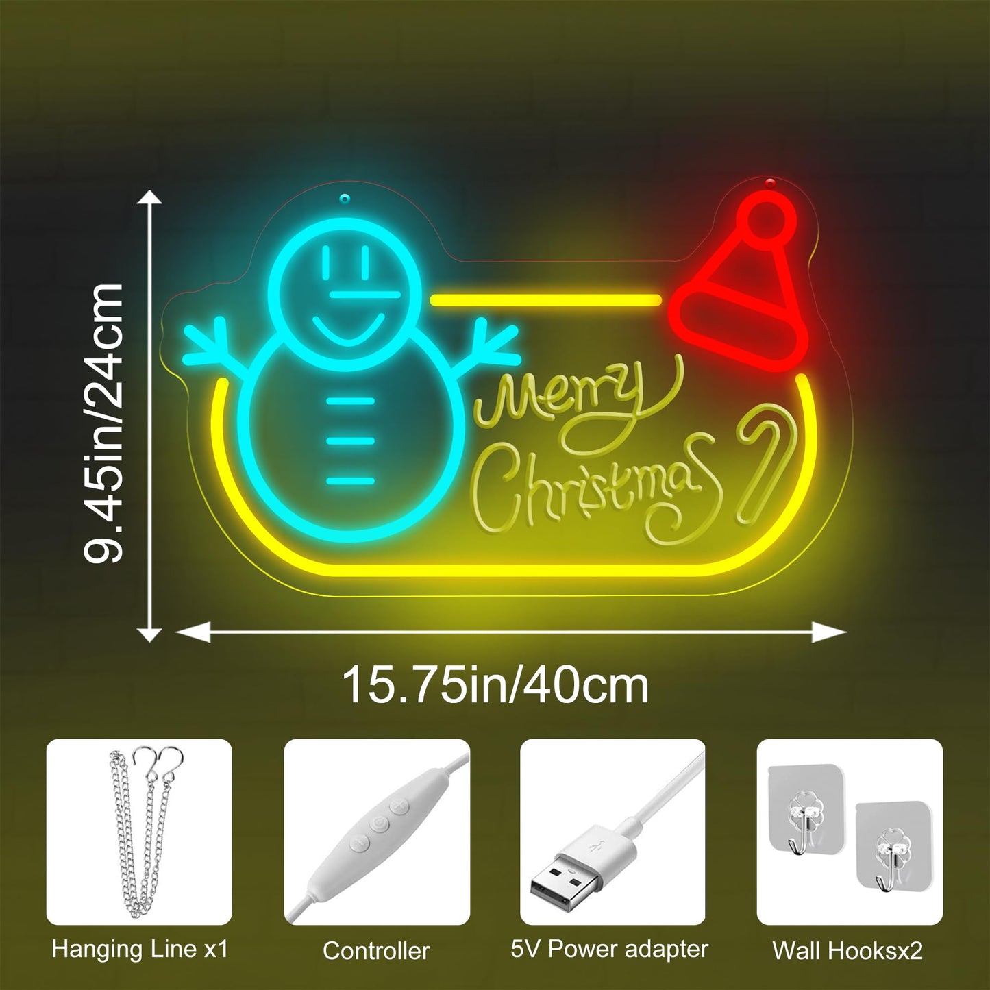 Merry Christmas Snowman Neon Sign 15.7″×9.44″, LED Wall Light – Festive Holiday Decor for Living Room, Shop Window, Office, Christmas Party & New Year Celebration