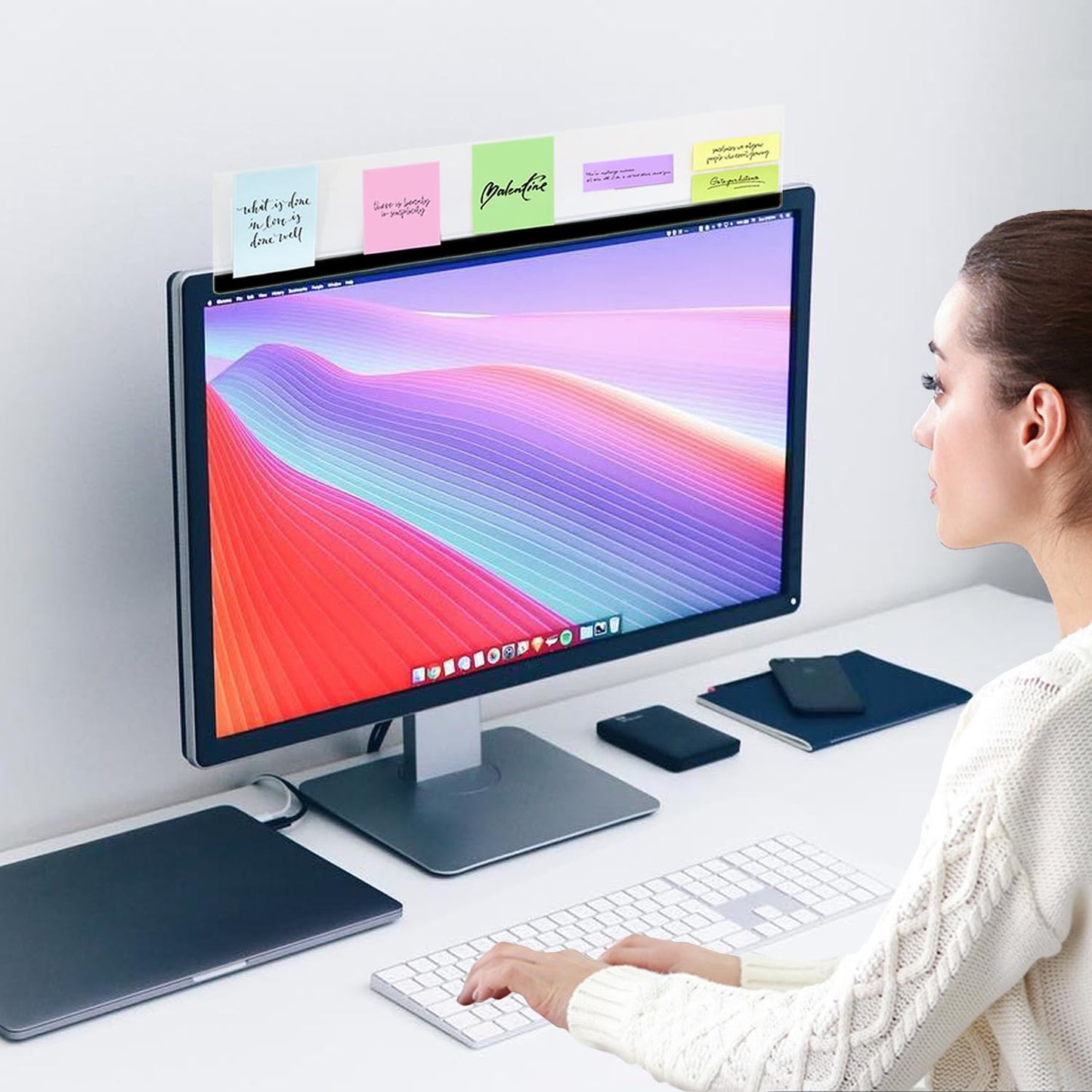 Yocoolfun 2 Pieces Monitor Memo Board Top Mount,18“ Monitor Sticky Note Holder,Universal Transparent Sticky Notes Memo Pad,Sticky Boards,Message Board for Computer Monitors