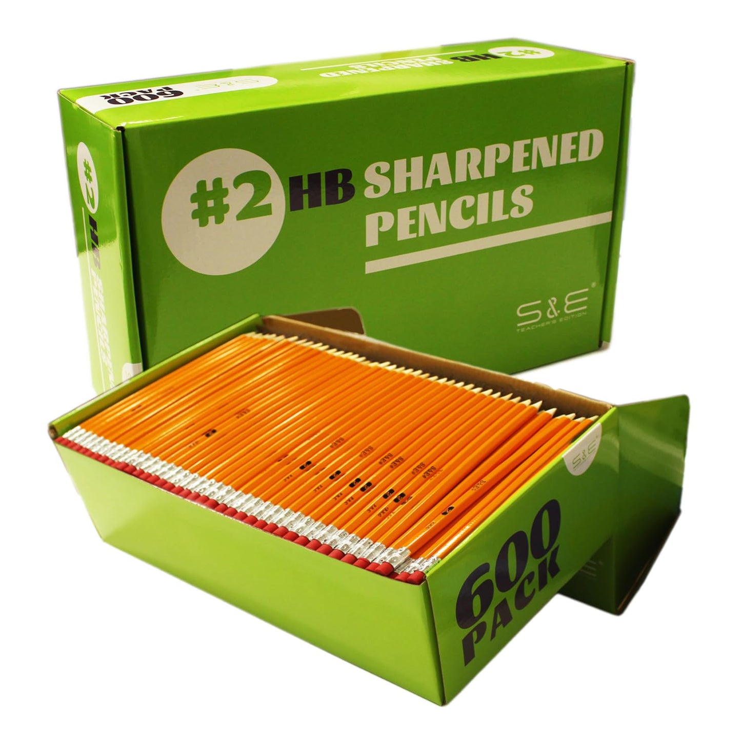 S & E TEACHER'S EDITION Woodcased #2 Pencils, Pre-sharpened, Yellow, with Erasers #2 HB Lead Bulk Box, No. 2 Pencil, Back to school, 600Pcs