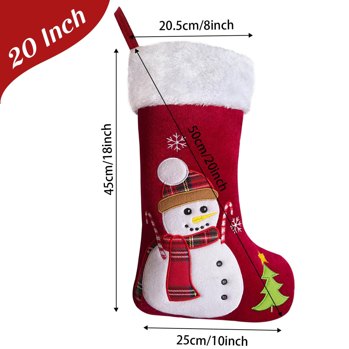 Snowman Christmas Stocking, 20" Velvet Cute 3D Deer Bear Moose Reindeer Xmas Stocking for Children Kids Girls Boys Women Men