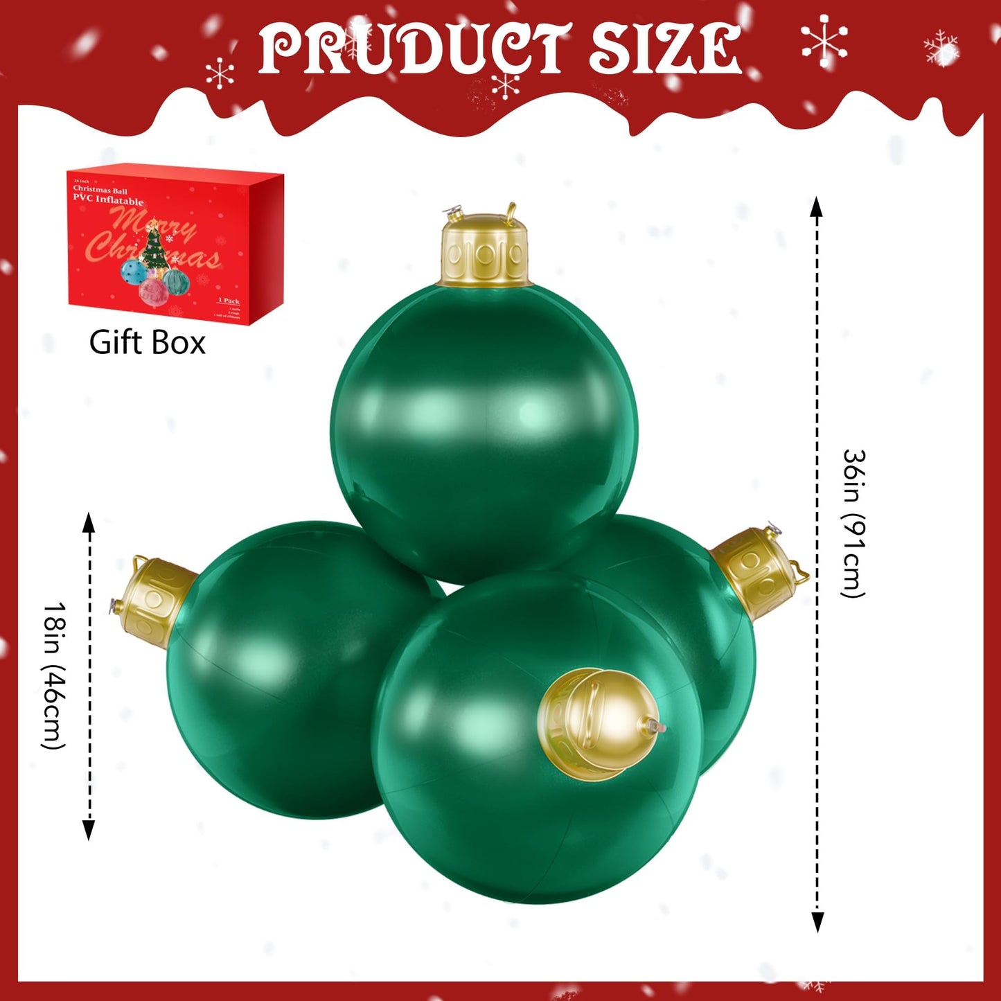 4 in 1 18 Inch Inflatable Christmas Balls Large Inflatable Christmas Ornaments Blow up Xmas Ornaments for Outside Holiday Yard Lawn Porch Decor-Green