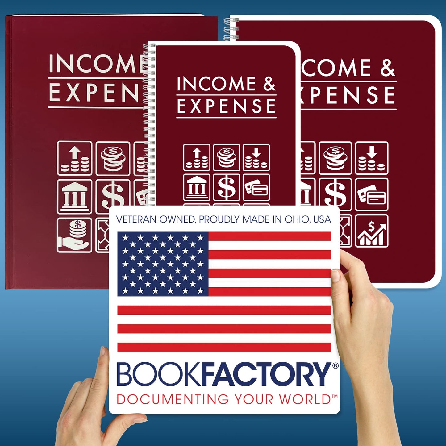 BookFactory Income and Expense Log Book/Tracker/Small Business Ledger Book/Accounting & Bookkeeping Ledger Log Book/LogBook 108 Pages - 8.5'' x 11'' Wire-O (Made in USA)