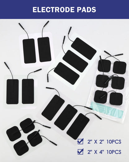 TENS Unit Replacement Pads, Nursal Reusable Self-Adhesive Electrodes Pads 20 Packs 2x2” 2x4”, Latex Free Pigtail TENS Pads, Compatible with TENS 7000, AUVON TENS, Etekcity, Nicwell Care Tens