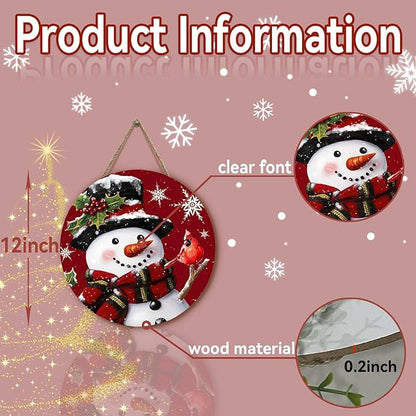 Snowman Xmas Door Sign Cardinal Snowflakes Door Hanger for Porch Wall Decor Winter Holiday Christma Outdoor Hanging Sign
