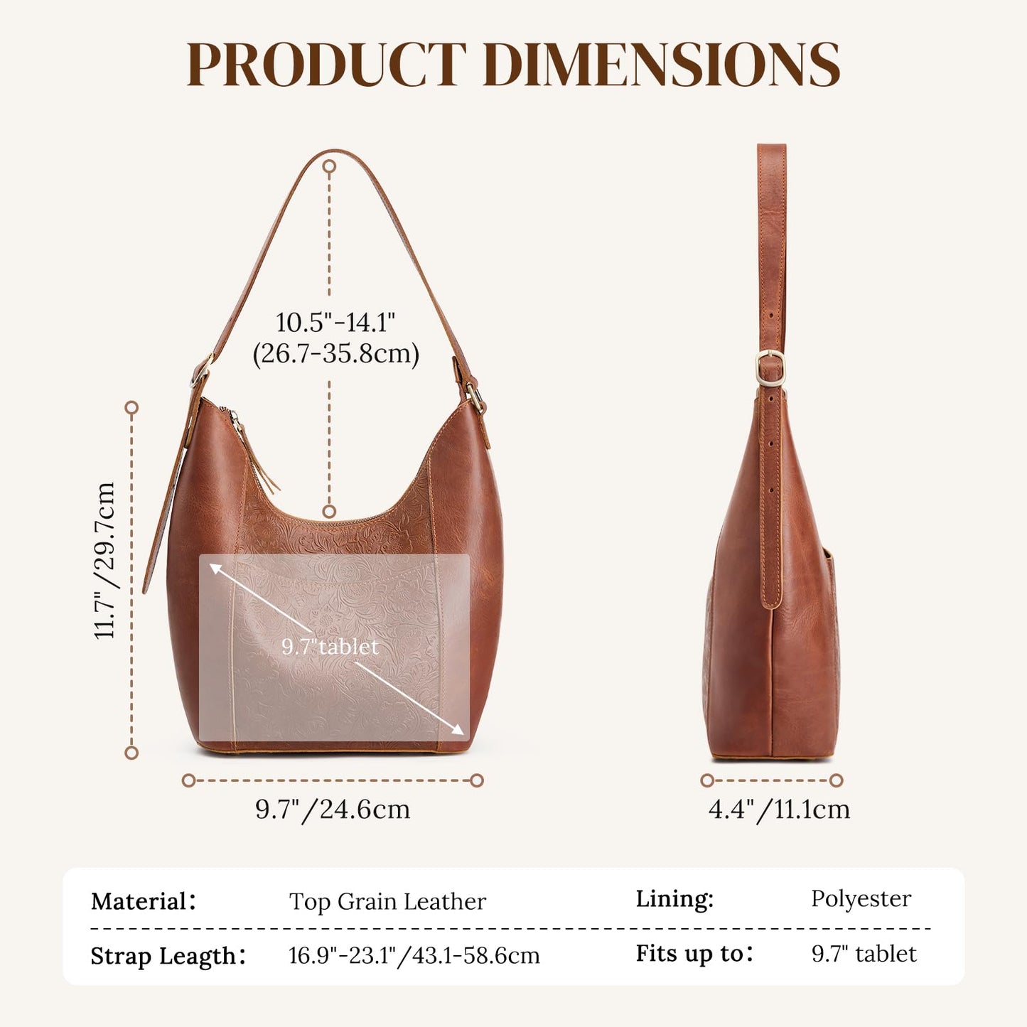 S-ZONE Leather Shoulder Bag for Women Hobo Bag Top Handle Handbag Satchel Purse Rose Pattern