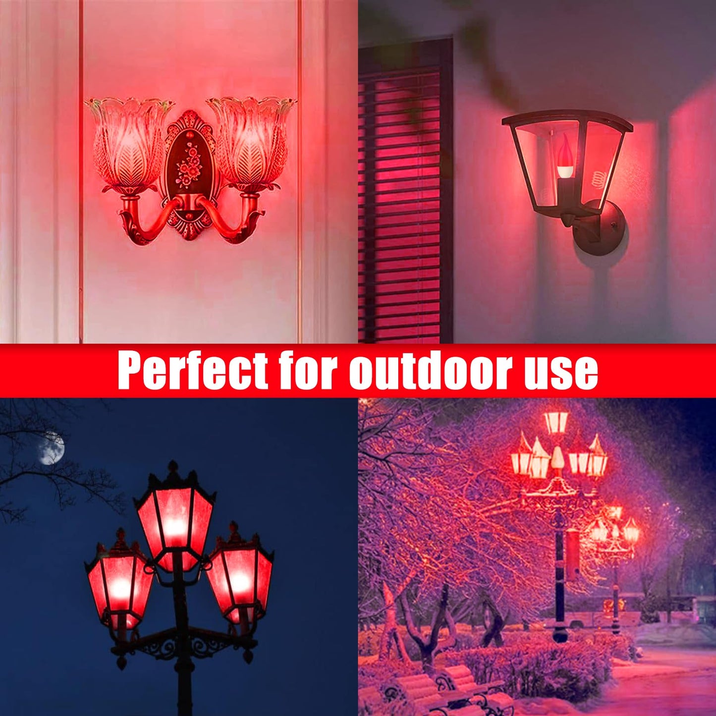 Bestview LED Flame Effect Light Bulbs,3 Modes Flickering Light Bulbs, Smart E12 Chandelier Base Candle Fire Light Bulb for Halloween, Christmas, Porch Indoor&Outdoor Home Decoration -6 Pack(Red)