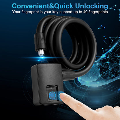 MYPIN Bluetooth Fingerprint Bike Lock, Anti-Theft, Waterproof, 1M Cable, IP65, Combination Lock, Fingerprint & Bluetooth Unlock, Heavy Duty