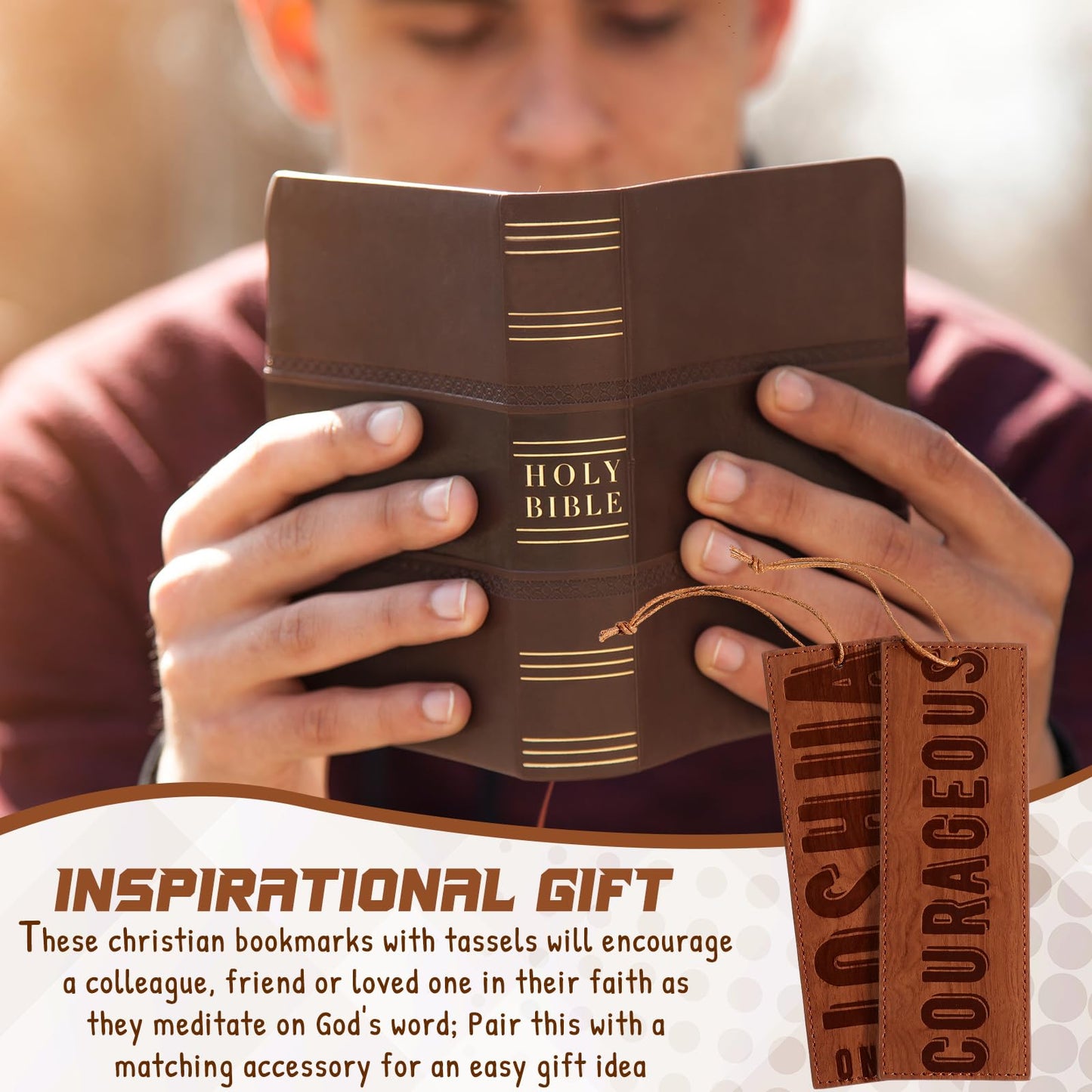 Skyygemm 6 Pieces Father's Day Church Gift Bulk Leather Bible Christian Religious Bookmarks Scripture Bookmarks Joshua 1: 9 Bible Cover Faux Leather with Inspirational Verse Dad Church Gifts for Men