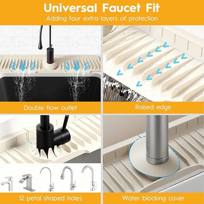 16" Silicone Faucet Mat for Kitchen Sink Released in 2025/12TH, 8° Slope Fast