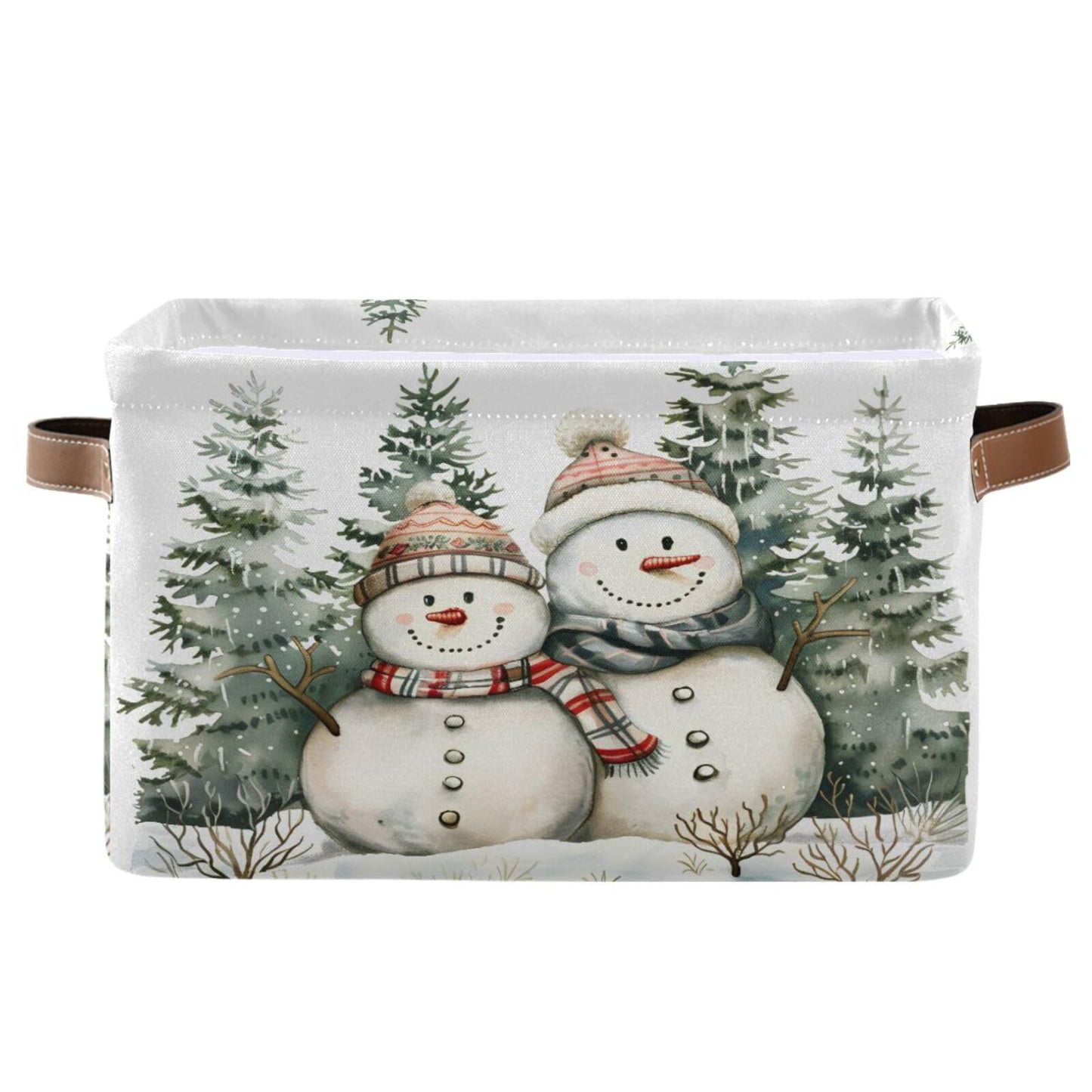 senya Christmas Storage Basket, Forest Winter Christmas Snowman Foldable Fabric Collapsible Storage Bins Organizer Bag for Storage Clothes