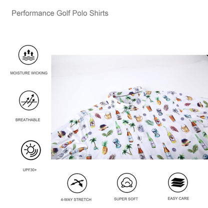 Alex Vando Mens Hawaiian Golf Shirt Moisture Wicking Digital Print Golf Shirts for Men,White Beer,L