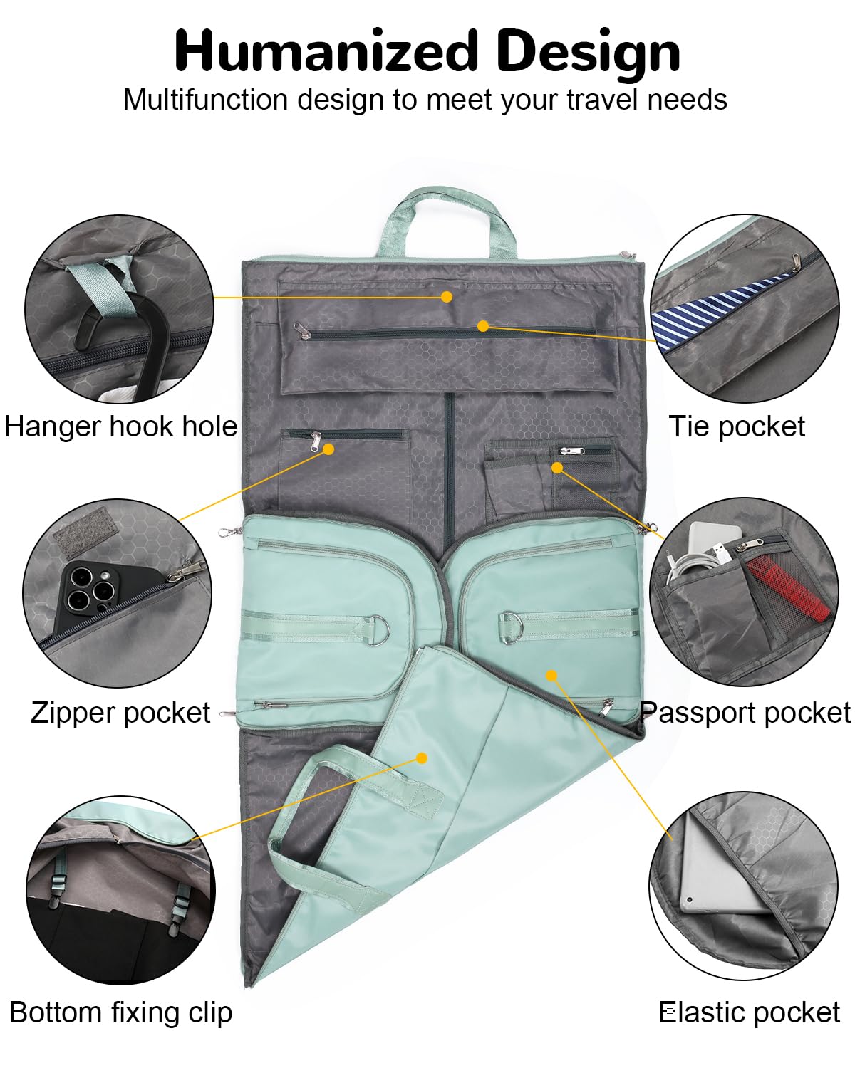 Outplea 47L Large Convertible Travel Garment Duffel Bag for Men Women, 2 in 1 Hanging Suit Bag with Shoulder Strap, Green