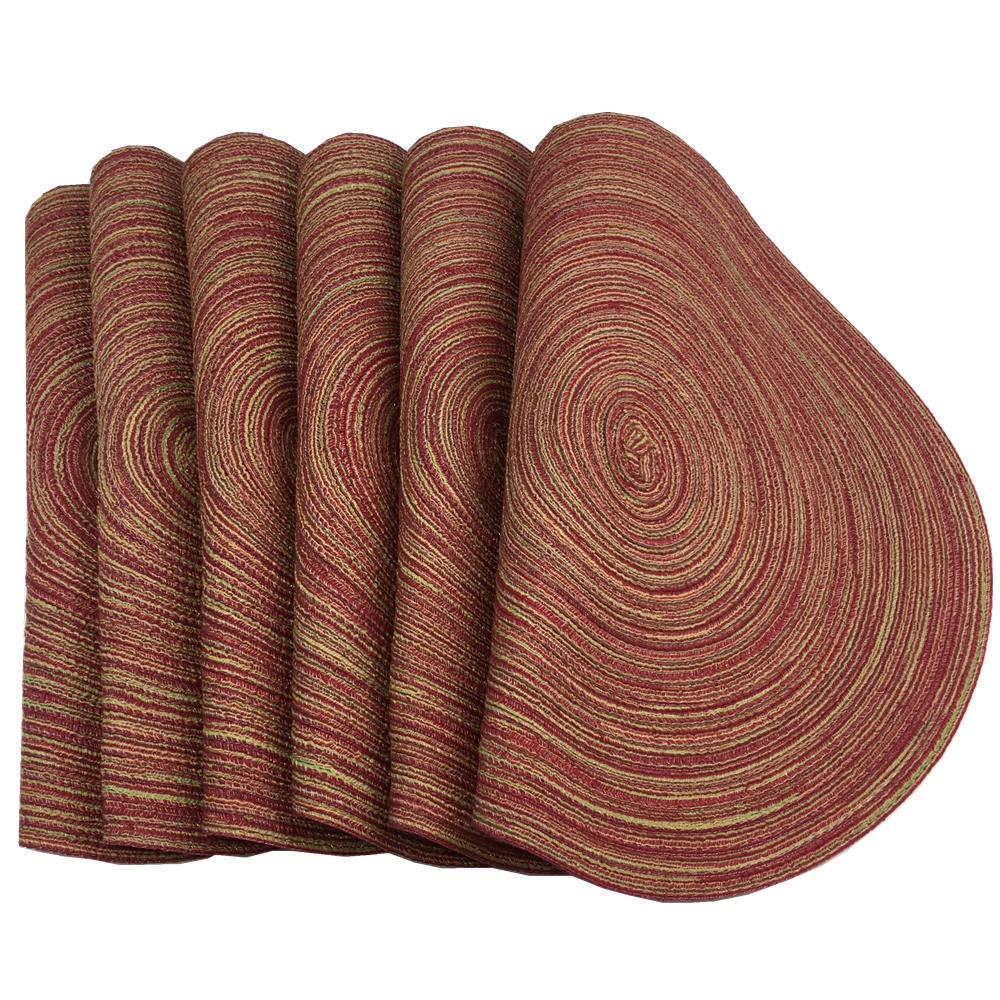 Red-A，Placemats,Round Placemats for Dining Table Set of 6 Woven Heat Resistant Non-Slip Kitchen Table Mats Diameter 14 Inch(Wine)