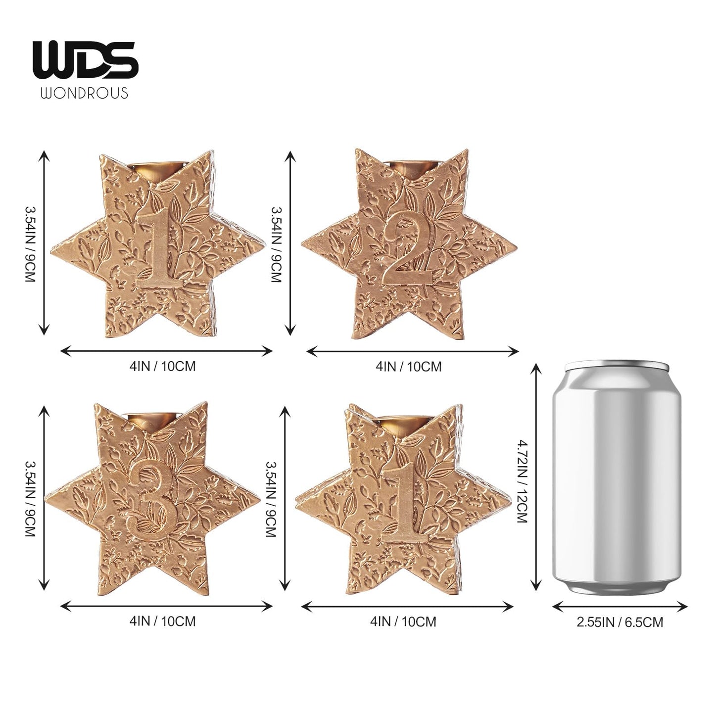 WDS WONDROUS Christmas Candle Holders Snowflake – Set of 4 Gold Star Candlestick Holder Hexagon, Taper Candle Holders for Christmas Table Centerpieces, Xmas Home Decor