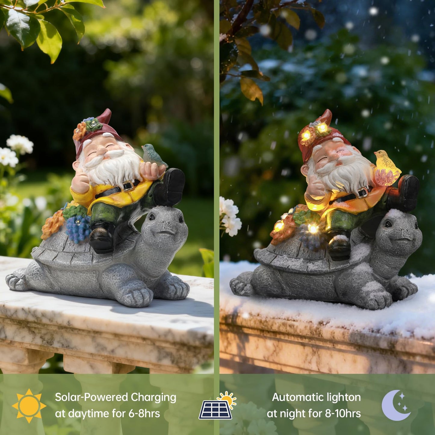 Ayadon Solar Gnome Statue Outdoor Decor,Gnome on Turtle Figurines with LED Light for for Garden Yard Balcony Lawn Christmas Housewarming for Women Mom Grandma