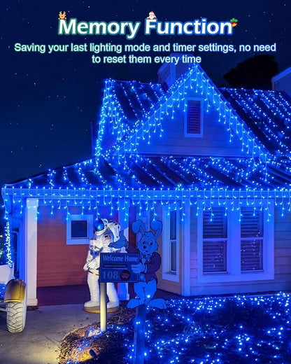 972 LED106 FT Christmas Lights Outdoor, Plug in Waterproof Christmas Lights,Connectable 8 Modes Hanging Fairy Lights for Patio Window Holiday Wedding Party Pathway Indoor Decorations Blue