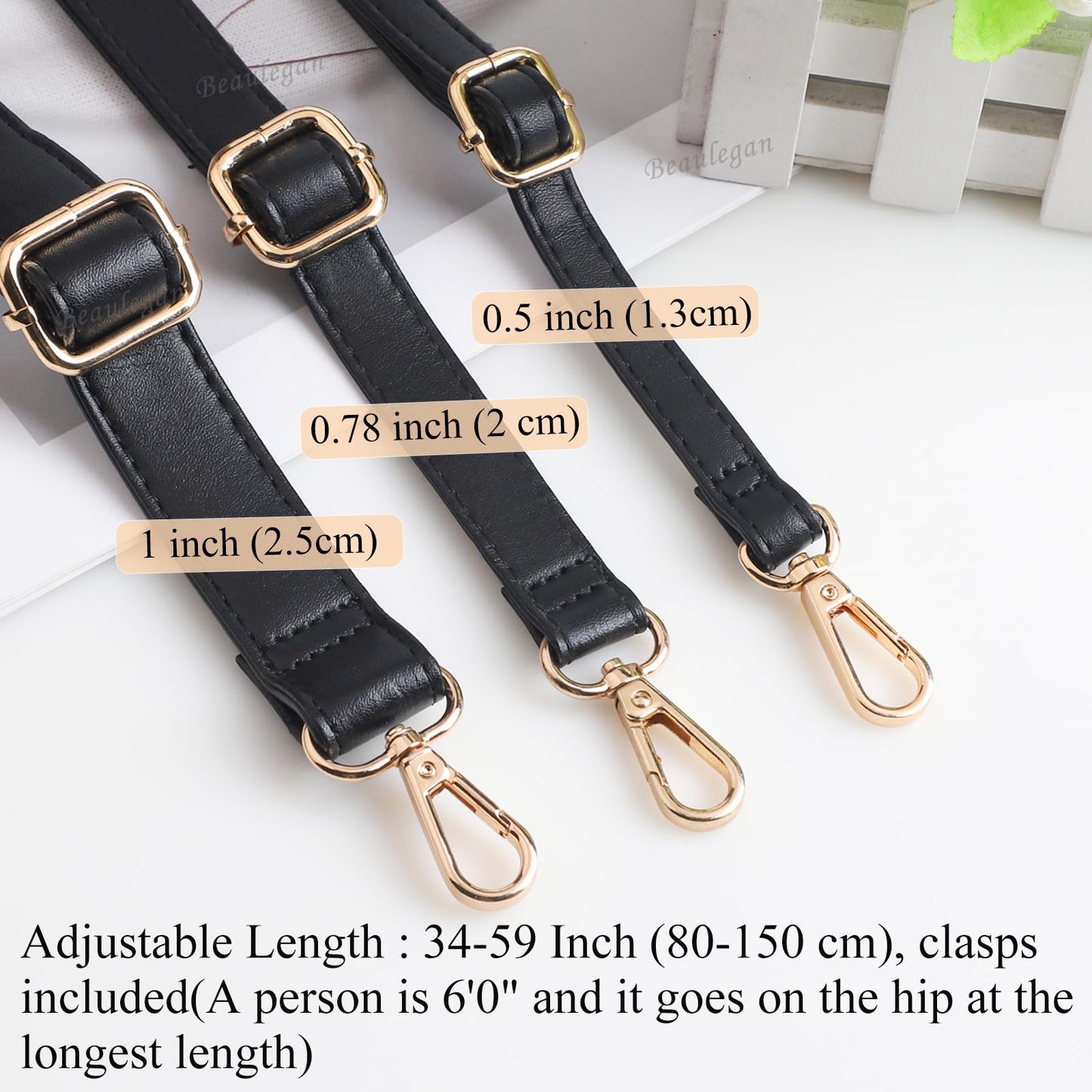 Beaulegan Classic Long Purse Strap Replacement, Microfiber Leather, Adjustable for Crossbody/Shoulder Bag, 1 Inch Wide (Black/Gunmetal)