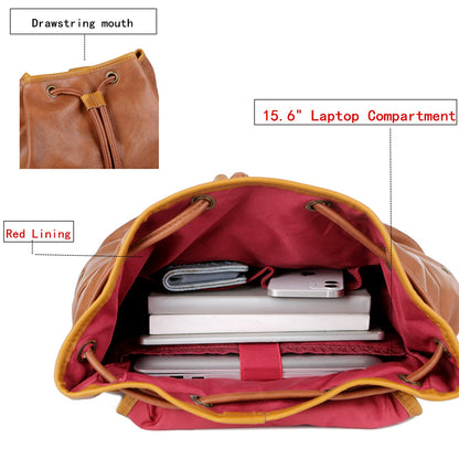 Vegan Leather 15.6 inch Laptop Backpack Hiking Camping Backpack Satchel Bookbag Travel Business Backpack CN-01 (Brown)
