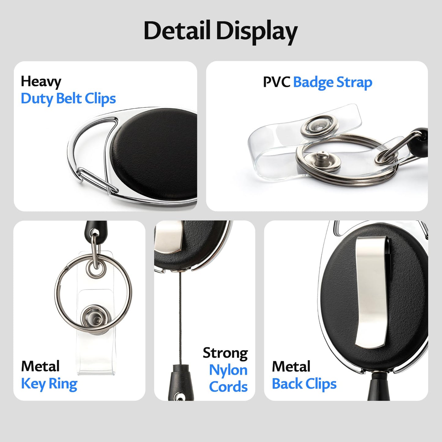 Simetufy 50 Pcs Retractable Badge Reels, ID Badge Holder Retractable Clip Bulk, Sturdy Key Holder with Ring for Office Worker Employee, Doctor Nurse