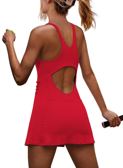 Yanekop Womens Tennis Dress with Built in Shorts Golf Dress Athletic Outfits Yoga Active Workout Dresses(Red,M)
