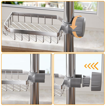 LONIN Sponge Holder Over Faucet Kitchen Sink Caddy Organizer, Stainless Steel Detachable Hanging Faucet Drain Rack for Bathroom, Scrubbers, Soap, Chrome