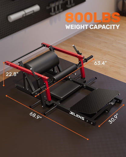 JELENS J-HT10 Hip Thrust Machine, 800LB Glute Bridge Machine with Weight Holder, Heavy Duty Plate-Loaded Butt Workout Equipment, Glute Trainer for Home Gym (Red, Hip Thrust Machine)