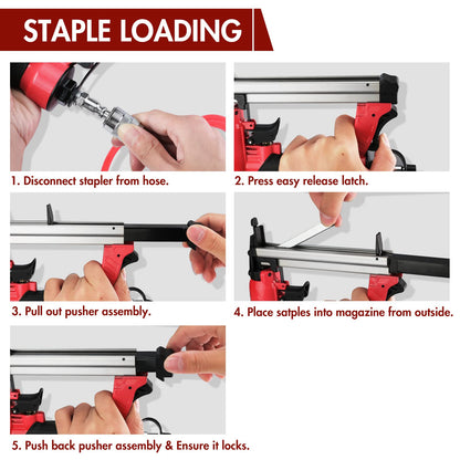 Arrow Pneumatic Staple Gun, Oil-Free Upholstery Stapler with 3750 Pieces T50 1/4", 3/8", 1/2" Staples, Adjustable Exhaust, for Woodworking, Professional and DIY Projects, PT50