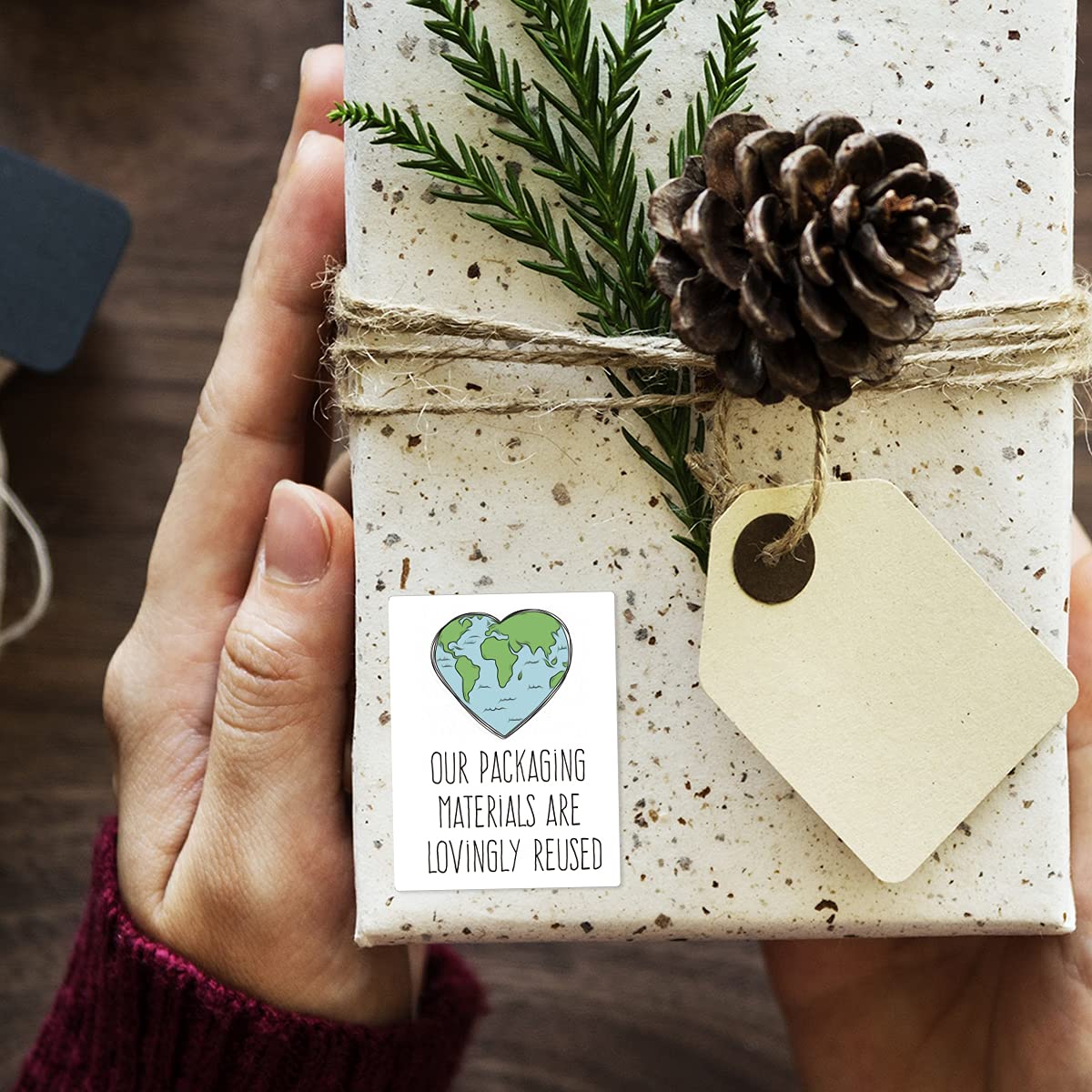 Muminglong 1.5 Inch Our Packing Materials Are Lovingly Reused Sticker, Thank You, Reused Box, Recycling Label, Love Shaped Earth, Handmade, Packaging, 500 PCS