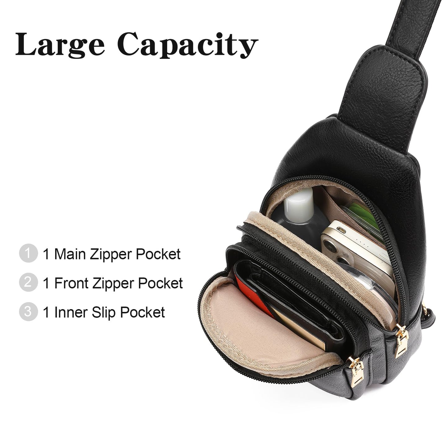 GAEKEAO Sling Bag for Women Small Cross Body Fanny Packs Trendy Chest Bag for Travel, Vegan Leather with Adjustable Strap