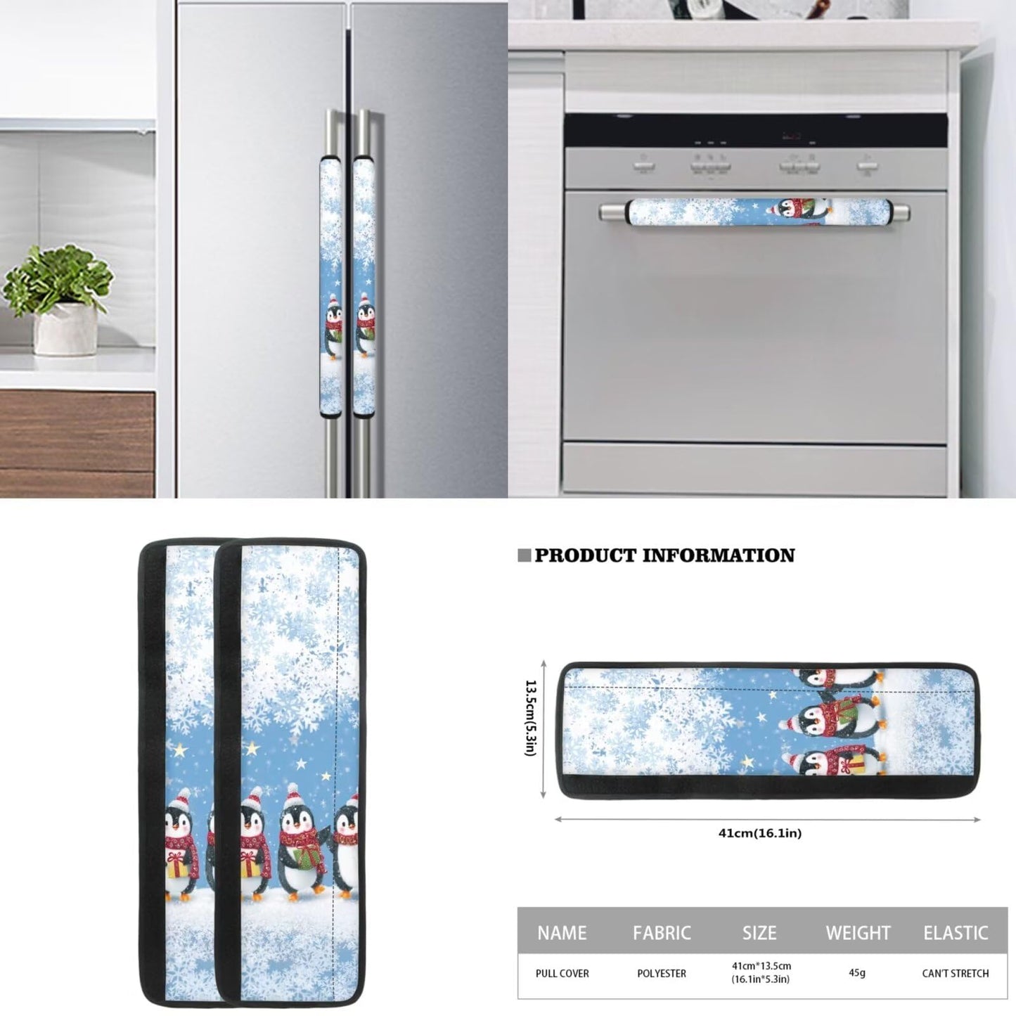 Yatixapu Refrigerator Door Handle Covers, Christmas Penguin 6PCS Fridge Handle Cover, Handmade Decor Protector for Ovens, Dishwashers, Keep Your Kitchen Appliance Clean from Smudges, Food Stains