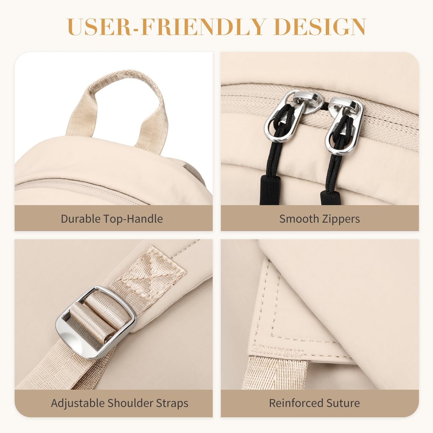 GOLF QUALITY Mini Backpack for Women Fashion Small Backpack Purse Lightweight Daypack for Work Trave Daily,Apricot