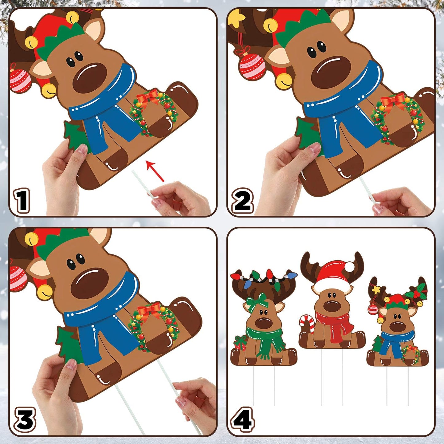 Weysat 3 Pcs Reindeer Christmas Yard Signs with Stakes Waterproof Elk Decoration Outdoor Xmas Reindeer Yard Stakes Lawn Signs for Christmas Holiday Pathway Garden Patio Party Favors (Regular)