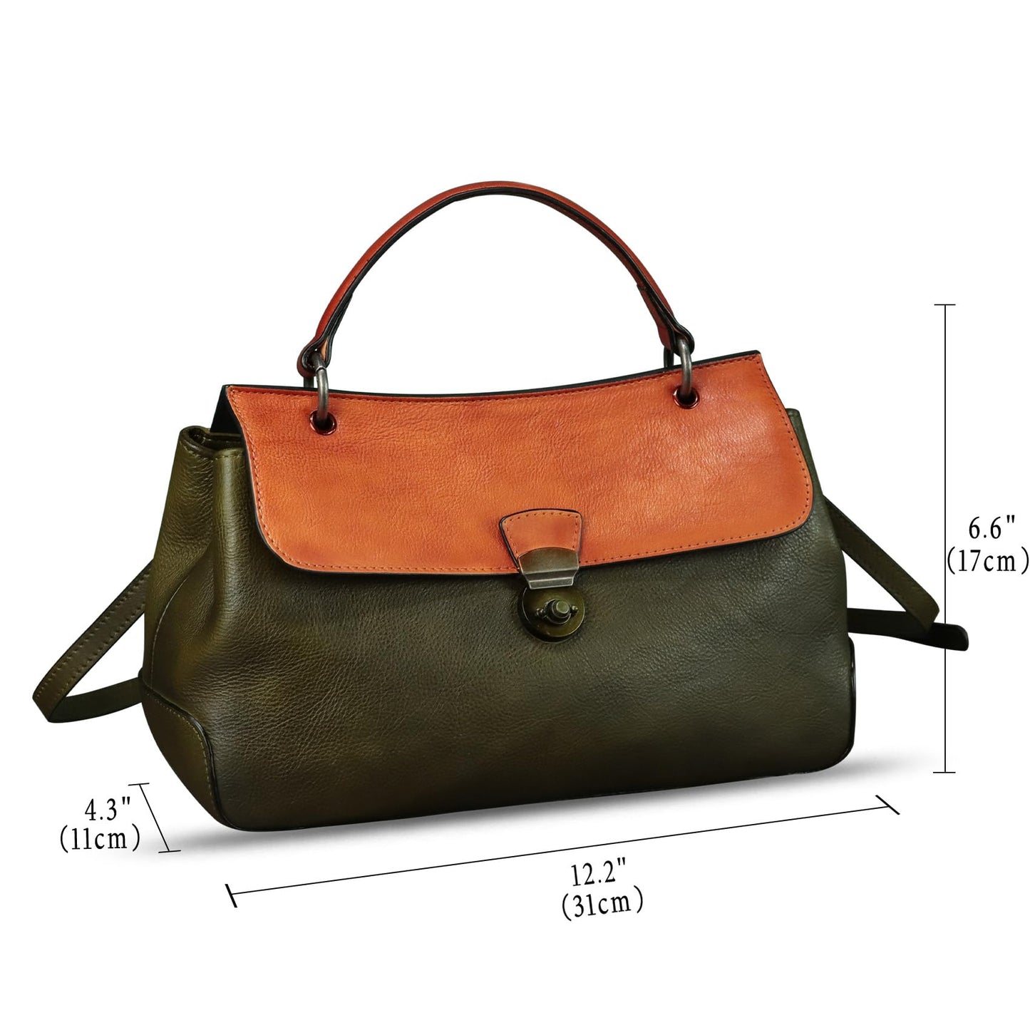 Genuine Leather Handbag Satchel for Women Retro Leather Crossbody Bag Pouch Vintage Ladies Handbag Purse (GreenRF)