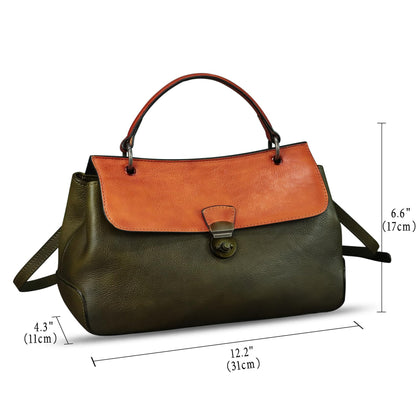 Genuine Leather Handbag Satchel for Women Retro Leather Crossbody Bag Pouch Vintage Ladies Handbag Purse (GreenRF)