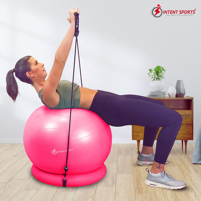 INTENT SPORTS Yoga Ball Chair – Stability Ball with Inflatable Stability Base & Resistance Bands, Fitness Ball for Home Gym, Office, Improves Back Pain, Core, Posture & Balance (65 Cm)