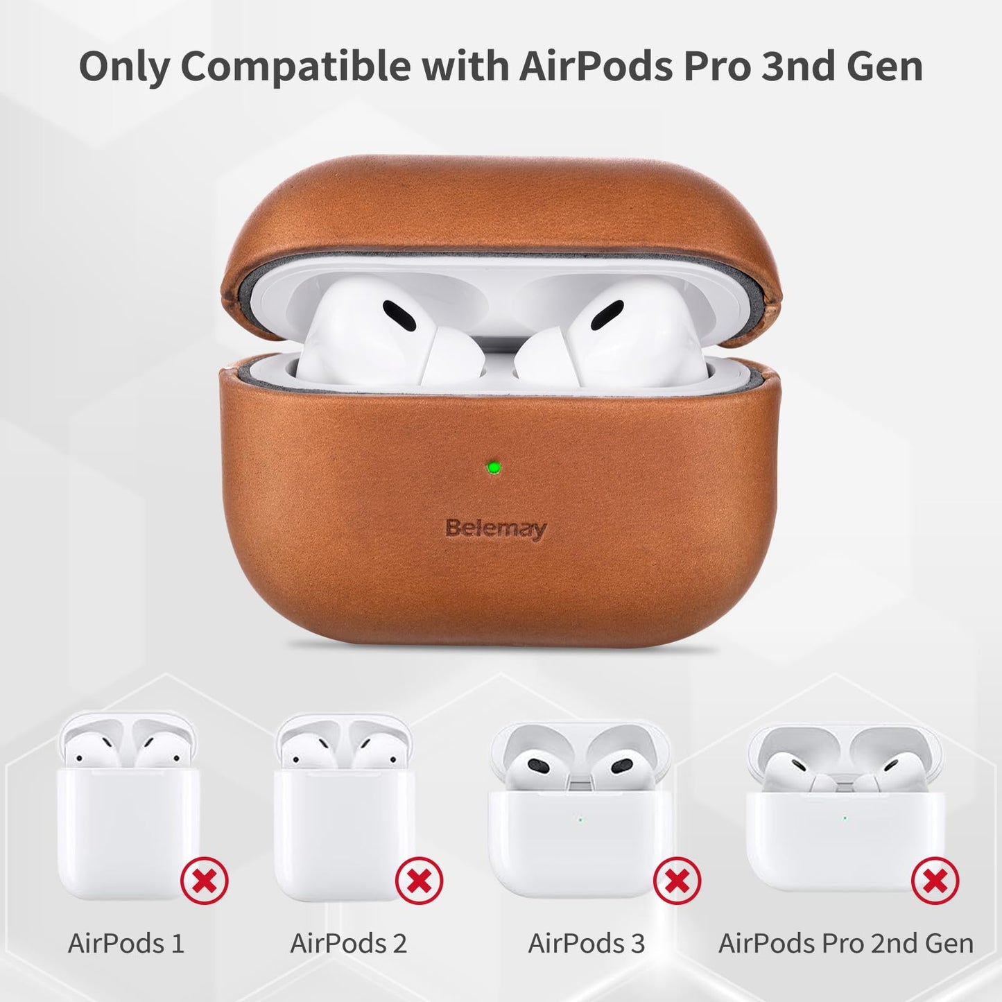 Belemay Handcrafted Crazy Horse Leather Case for AirPods Pro 3rd Gen (2025), Vintage Aesthetic, Two-Tone Effect, Unique Patina, Compatible with MagSafe, Compatible with Airpods Pro 3, Pine Green