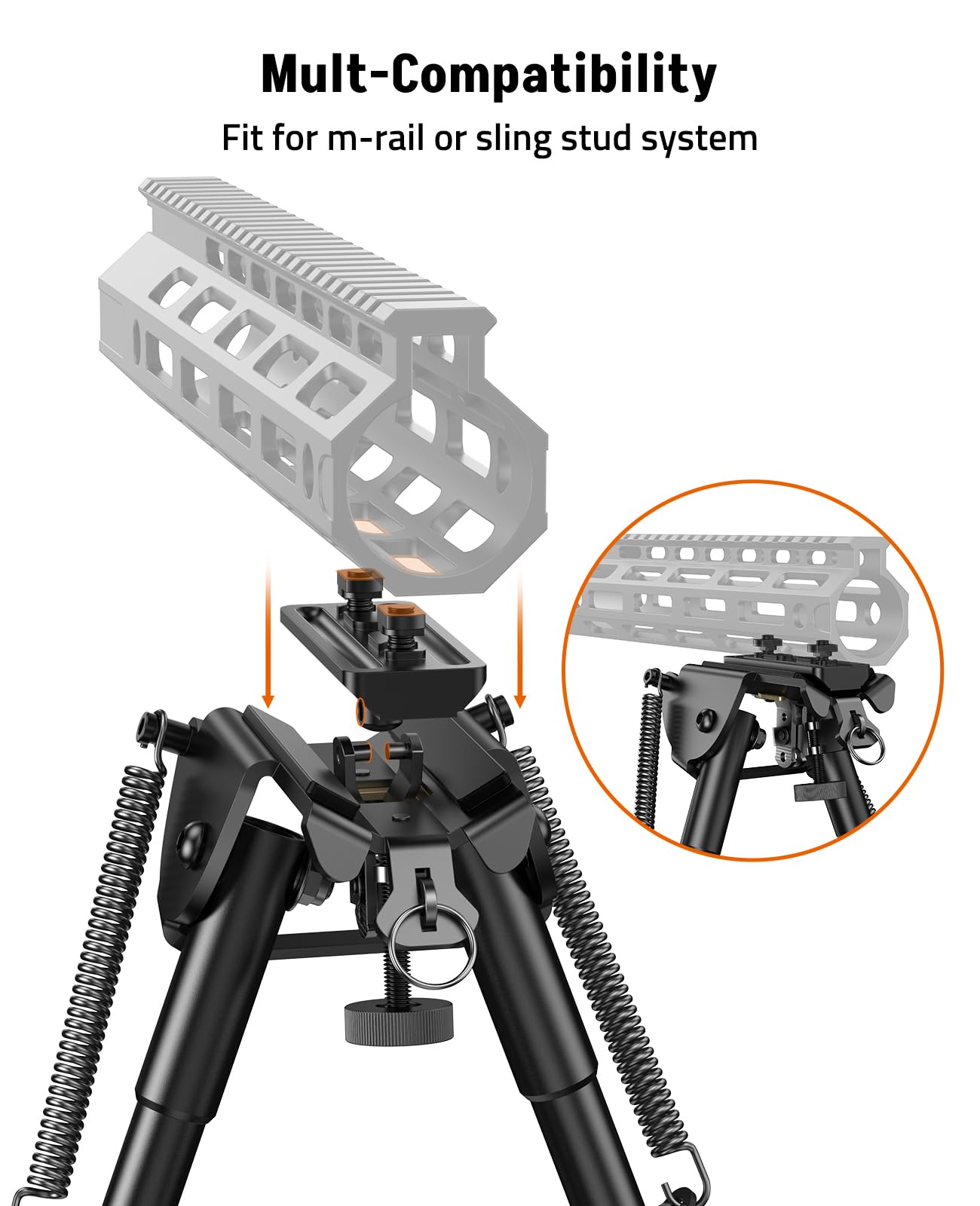 MidTen Bipods for Rifles M-Rail Sling Stud Bipod with Adapter Adjustable 6-9 Inches Aluminum