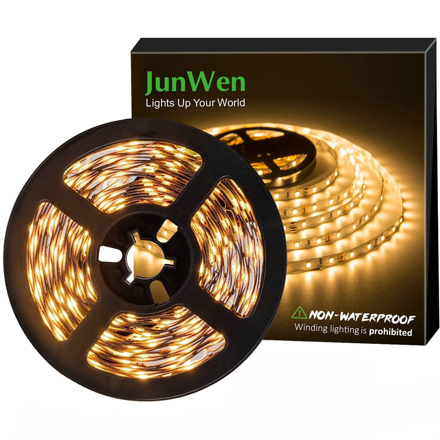 JUNWEN Flexible LED Strip Lights, Warm White,20ft 360LEDs 2835 LED Ribbon, String Light, 12V Tape Lights, Non Waterproof, Under Cabinet Children's Rooms Hallway Staircase Corridor Collectable