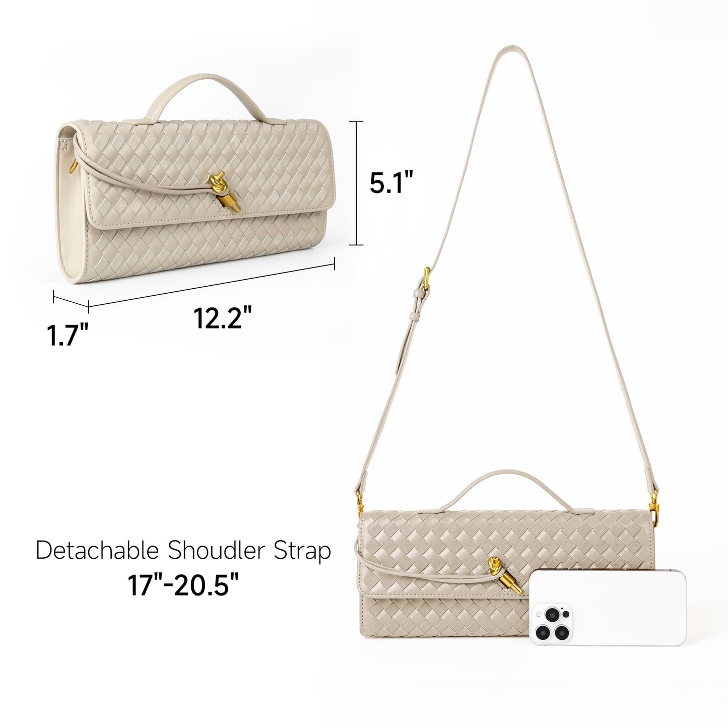 Joryin Woven Purse For Women Evening Clutch Woven Leather Handbags Crossbody Bag Suede Purse Formal Evening Bag, Seashell Beige
