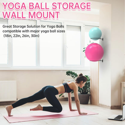 KOMOHOM Wall Mount Stability Ball Storage Rack for 26" Large Balls, Adjustable Heavy Duty Exercise Ball Holder for Home Gym, Metal Bracket for Yoga Ball, Swiss Ball, Physio Ball, Medicine Ball