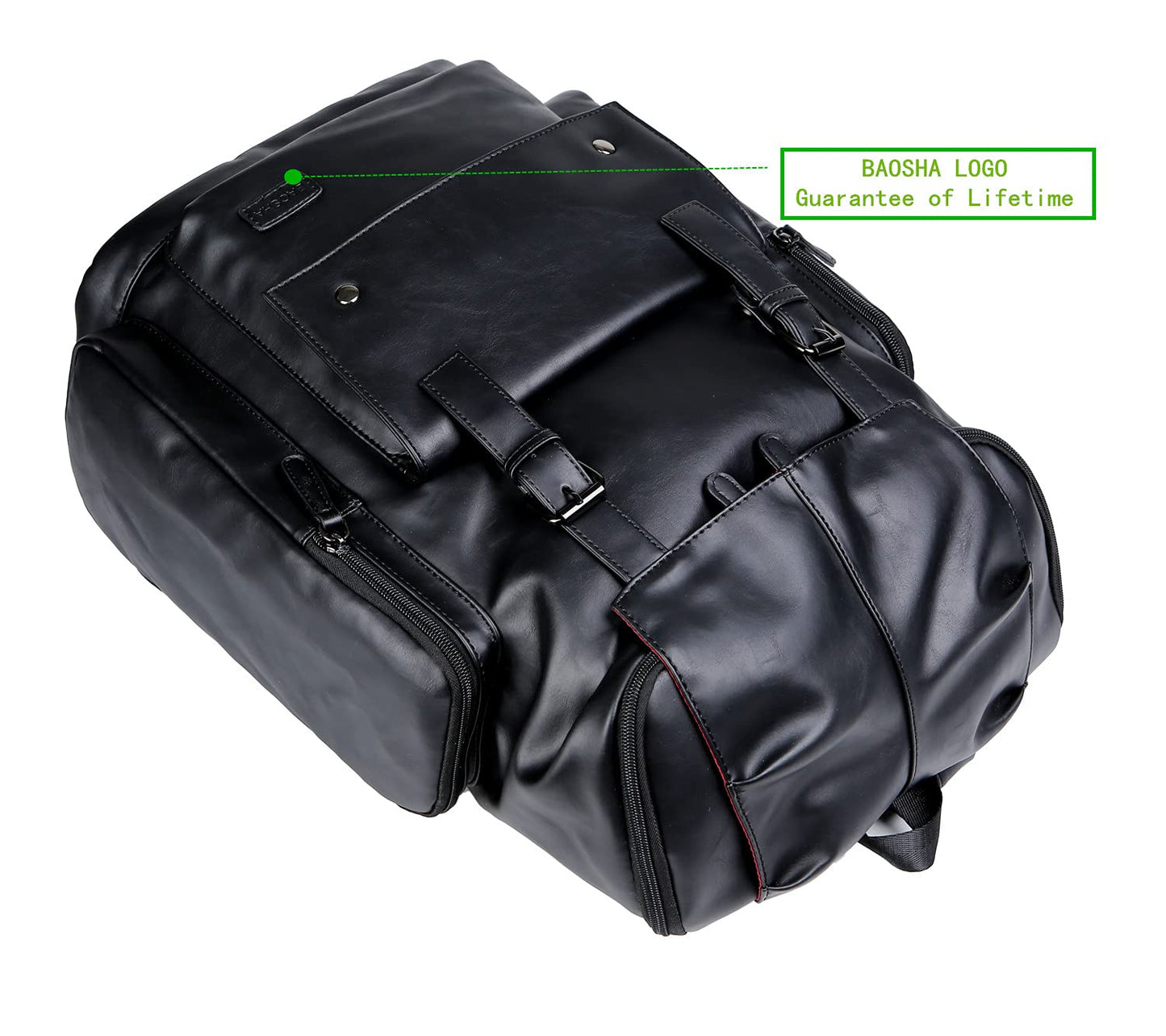 Baosha BP-16 PU Leather Casual Backpack 15.6inch Laptop Backpack Travel Backpack Hiking Comping Backpack Daypack Black