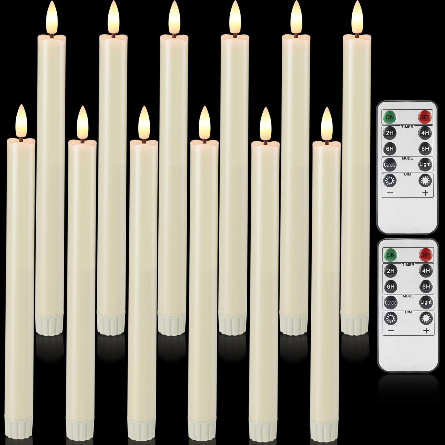 SEHNSY 12 Ivory LED Flameless Taper Candles with Remote Control, Timer & Flickering Flame, 10.1" Plastic Battery Operated Candlesticks for Holiday Party, Xmas, and Home Decor