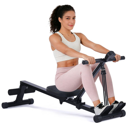 Garvee Rowing Machine for Home Use, Compact Rower Machine with LCD Display, 276 LB Capacity Heavy Duty Home Gym Equipment, Space-Saving Design, Perfect for Full Body Workout, Black
