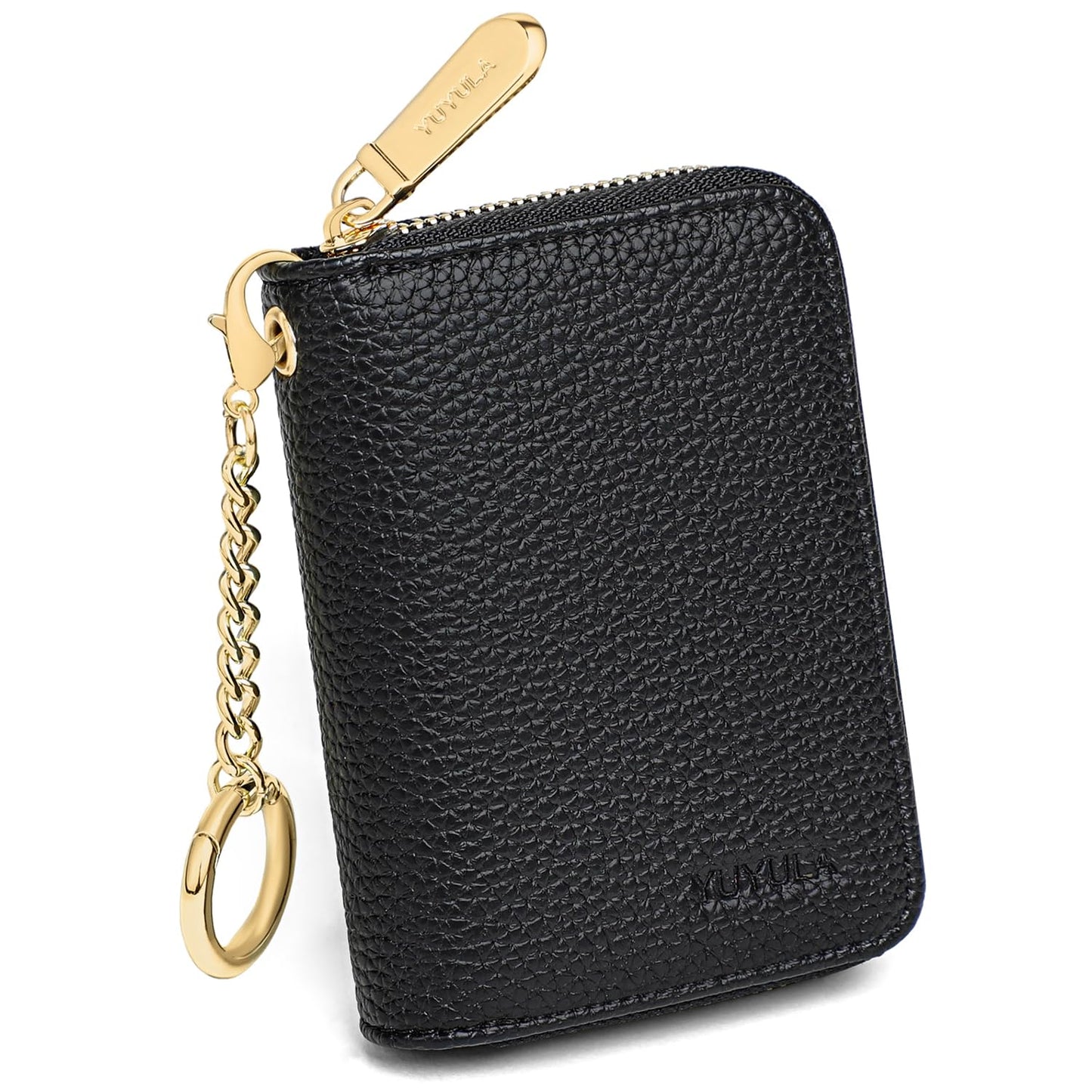 YUYULA Lether Women Credit Card Wallet, Zipper Business Card Holder for Women, RFID Blocking, KeyChain Wallet (Black)