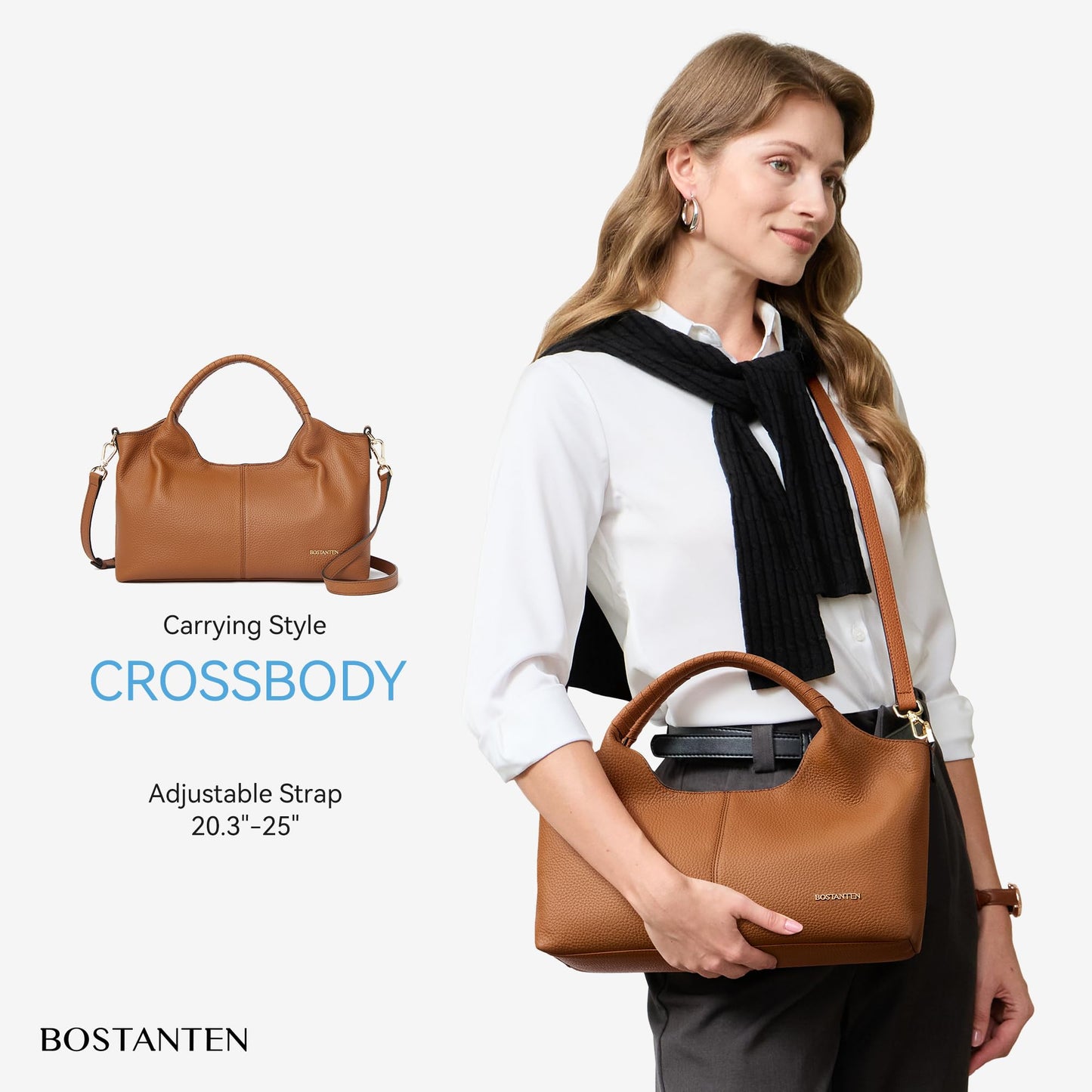 BOSTANTEN Genuine Leather Purses for Women Designer Handbags Crossbody Shoulder Bags Top Handle Satchel Brown