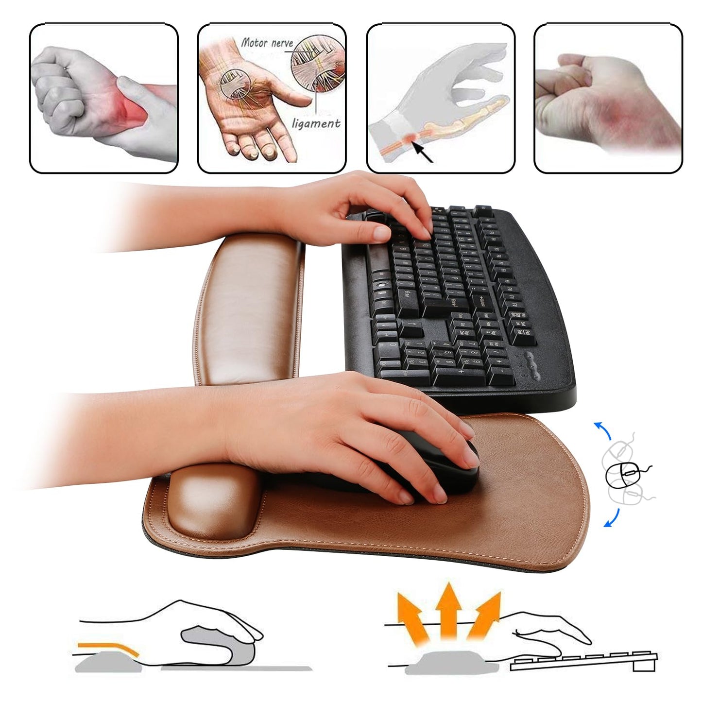 RICHEN Keyboard Wrist Rest Pad and Mouse Wrist Rest Support Mouse Pad Set,Sturdy & Comfortable & Lightweight for Easy Typing & Pain Relief-Ergonomic Support (Brown)