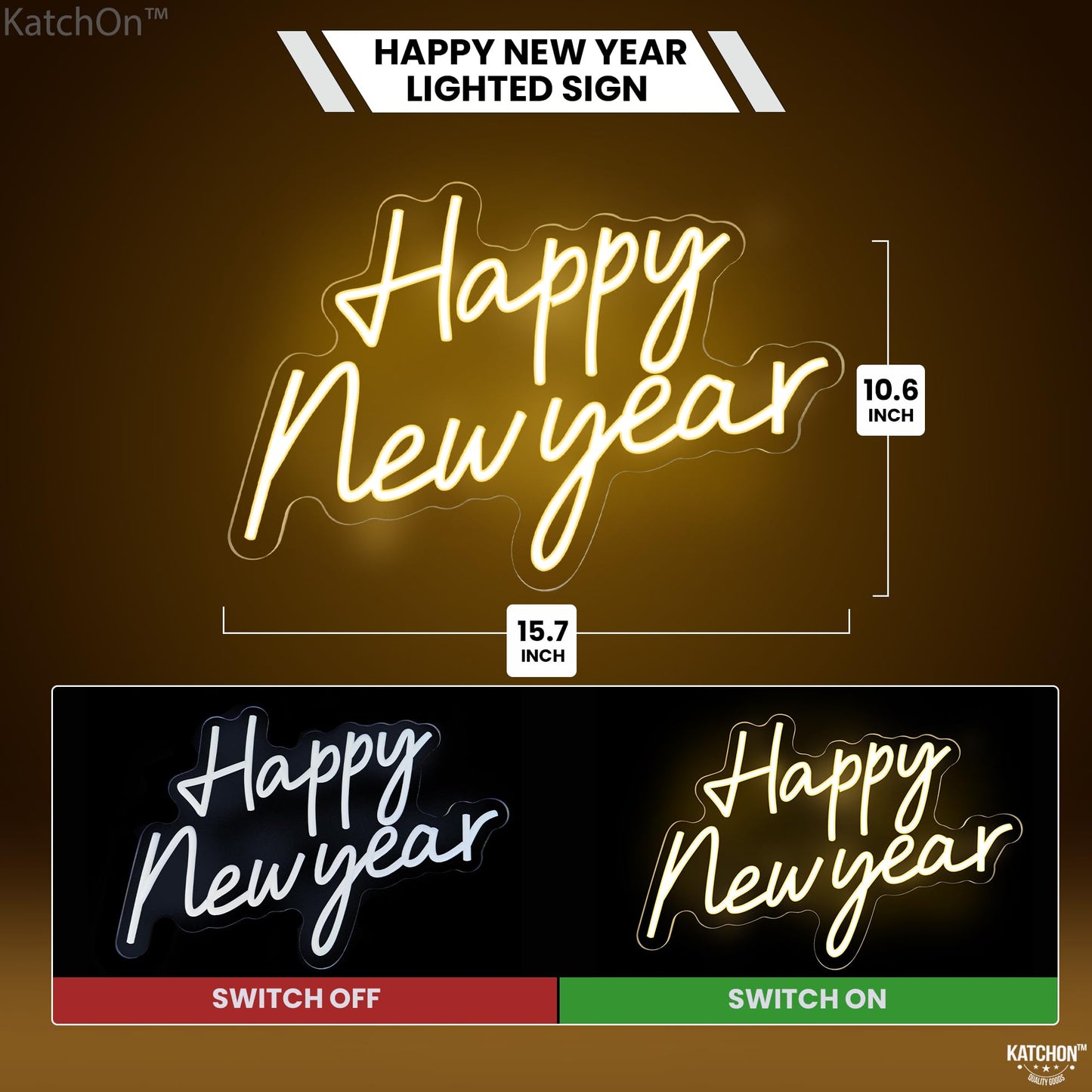 KatchOn, Happy New Year Neon Sign - 16x11 Inch | Happy New Year Led Neon Sign for New Years Decorations 2026 | NYE Lighted Sign, New Years Eve Party Supplies 2026 | New Year Light Up Sign